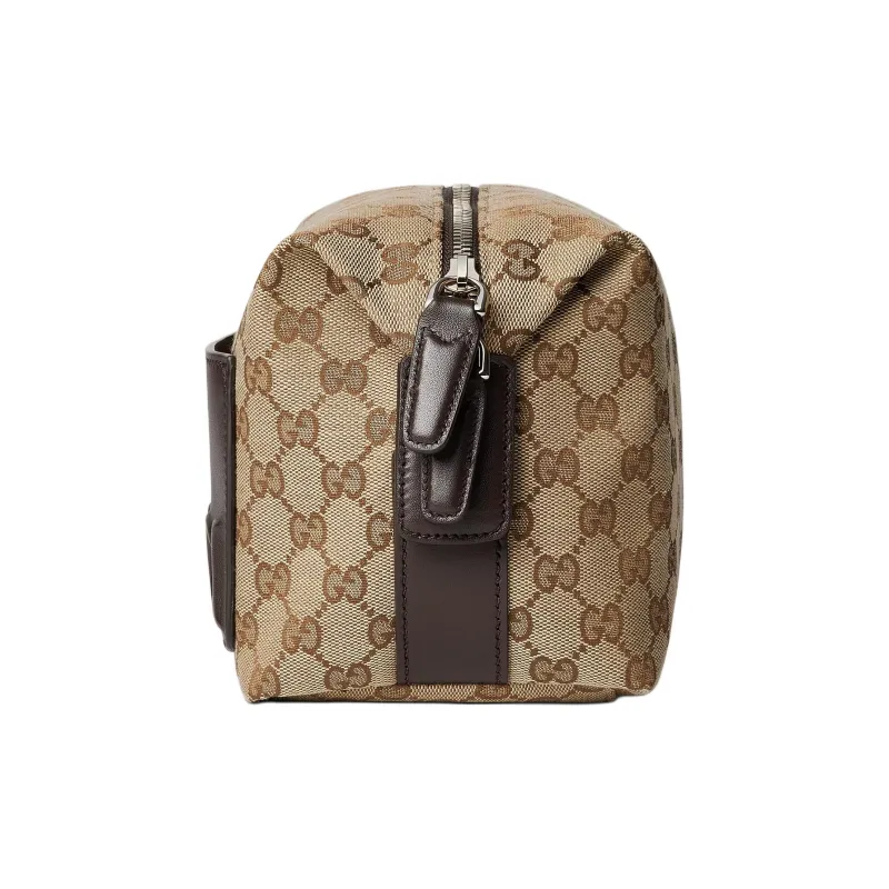 GUCCI Canvas Toiletry Bag Trumpets Men's Beige & Dark Brown-2