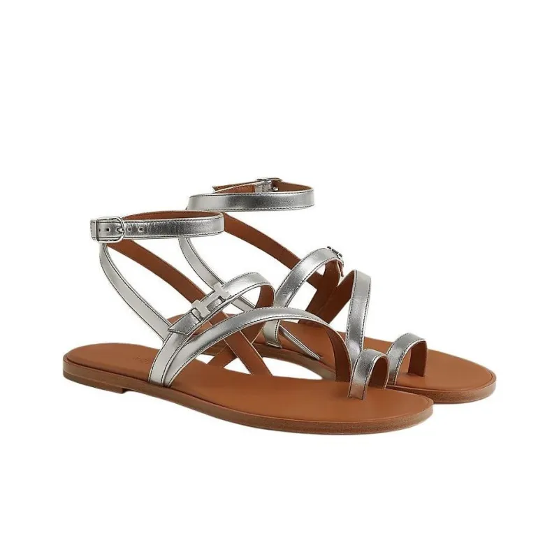 HERMES Harmonie One Strap Sandals Women's Silver-2