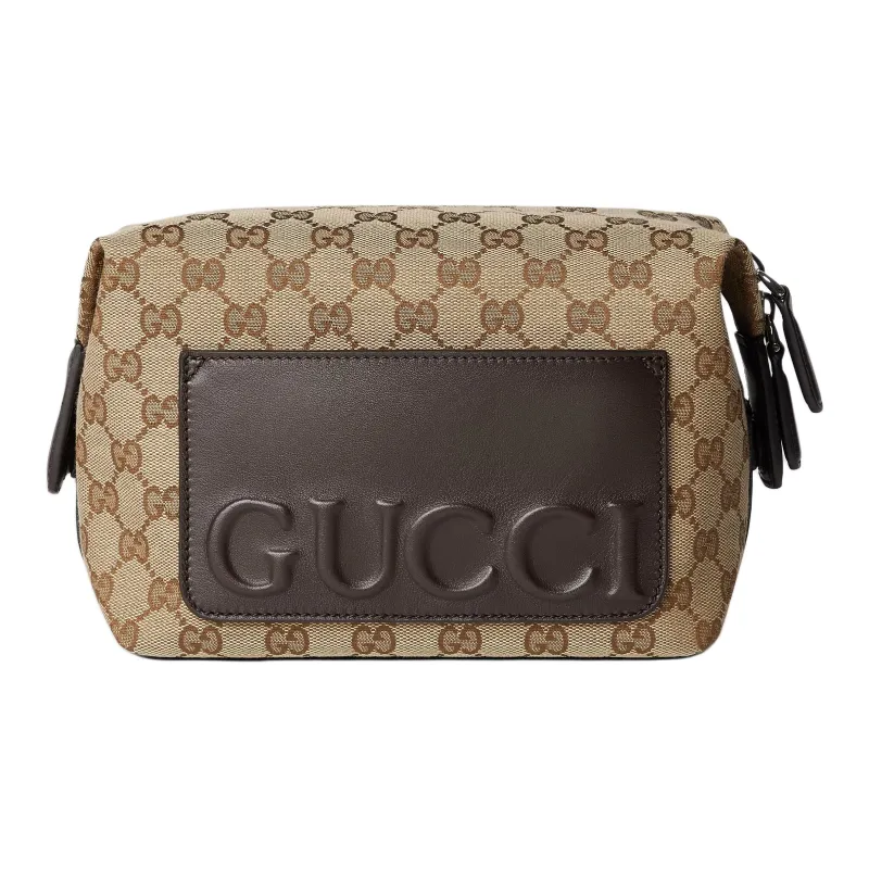 GUCCI Canvas Toiletry Bag Trumpets Men's Beige & Dark Brown-3