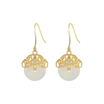 Heng Tai Jewelry Earrings Pale Greenish White Jade Women's