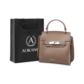 AOKANG Top Grain Cow Leather Crossbody Bag Shoulder Bag Handbag Mini Women's Elephant Gray/Classic Black