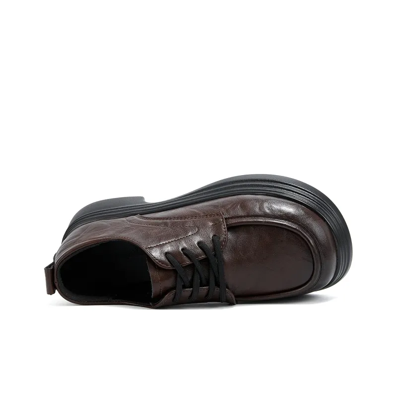 La Chapelle Vintage British Style Small Leather Shoes Casual Single Shoes Women's Brown-4
