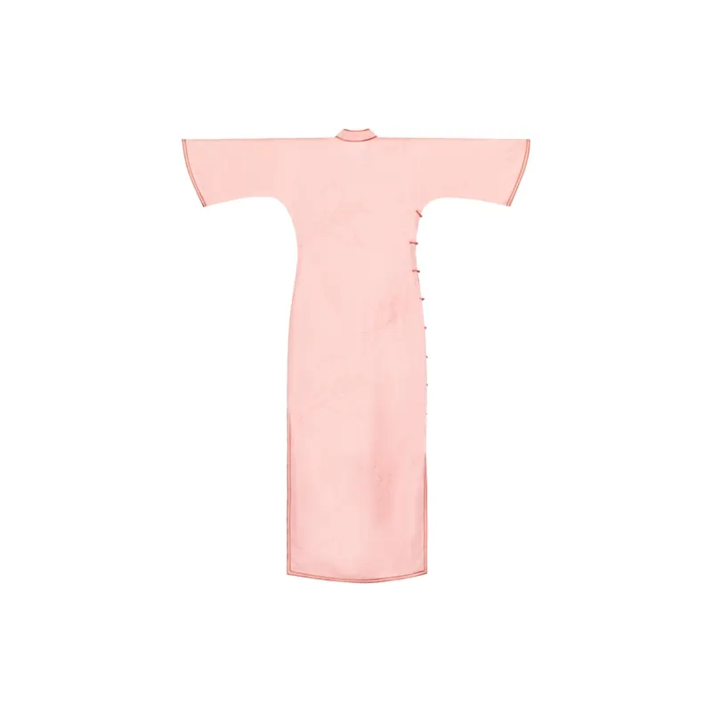 YICHENGFENGXU Cheongsam Women's Pink Dark Floral Satin Imitation Brocade-1