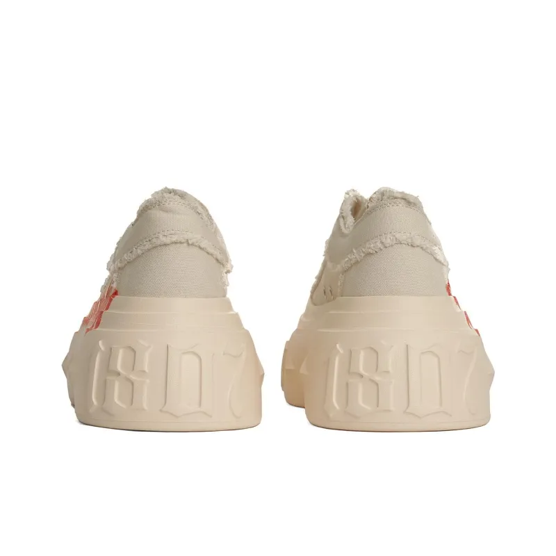 1807 Slip Resistant Height Increasing Abrasion Resistant Low Top Canvas Shoes Unisex Beige-3