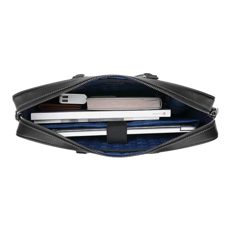 GOLDLION Cow Split Leather Laptop Bag Large Size Men's Black-7