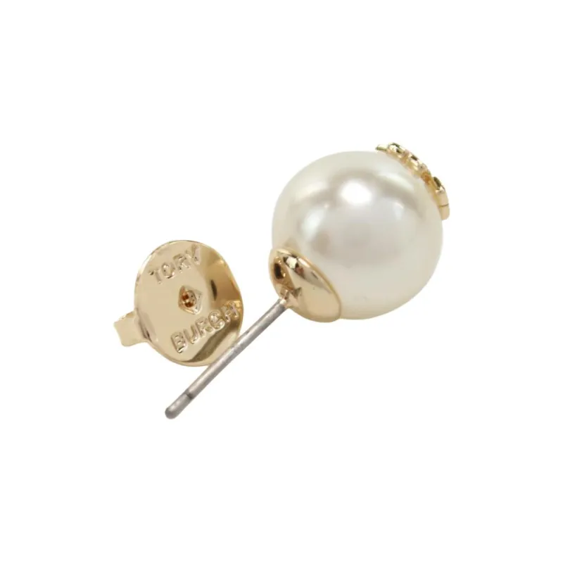 TORY BURCH Kira Logo Plaque Pearl Earrings-2