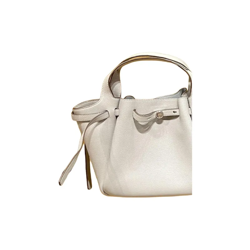 TORY BURCH Litchi Grain Leather Tote Bag, Shopping Bag, Handbag Trumpets Women's Light Cream-2