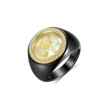 M`GARDEN 925 Sterling Silver Ceramic Ring Egyptian Queen Unisex