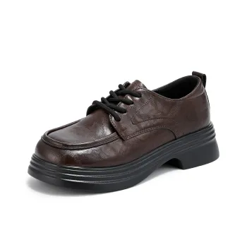 La Chapelle Vintage British Style Small Leather Shoes Casual Single Shoes Women's Brown