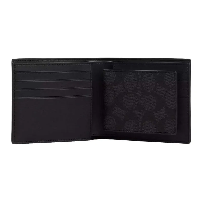 COACH 3 IN 1 Wallet PVC Polyvinyl Chloride Wallet Men's Black-3