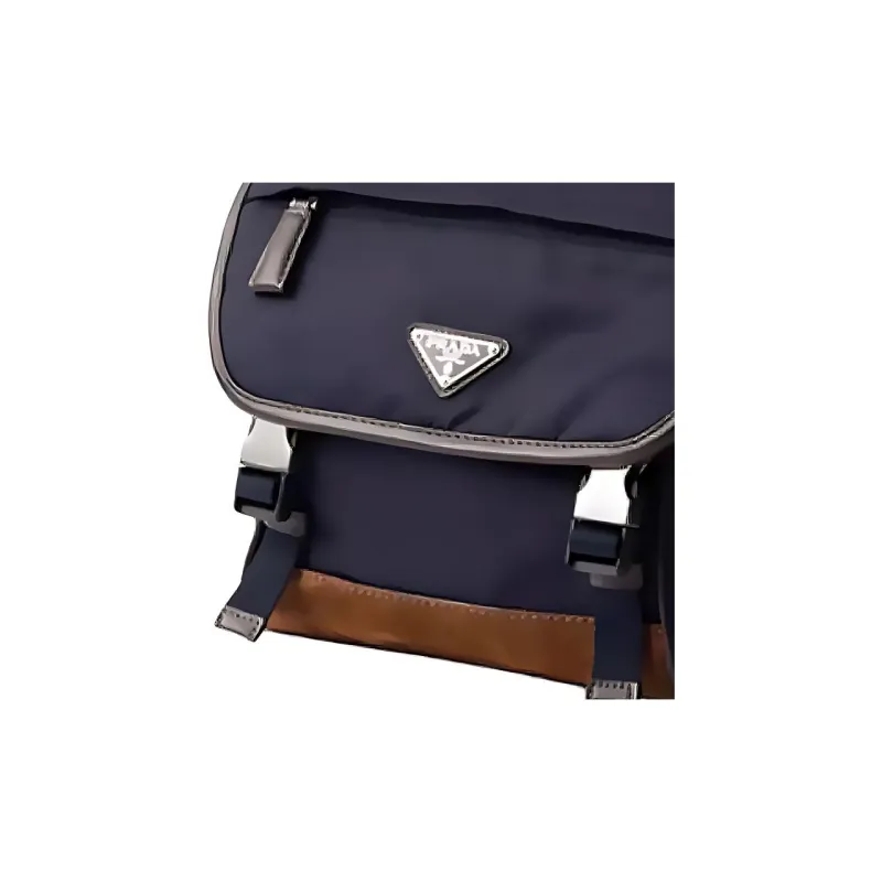 PRADA Recycled Nylon Shoulder Bag Trumpets Men's Blue & Coffee-8
