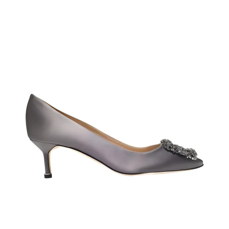MANOLO BLAHNIK Hangisi Slim Heel High Heels 5cm Women's Gray-1