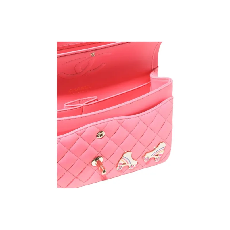 CHANEL Classic Flap CF Lambskin Crossbody Bags Women's Coral Pink-3