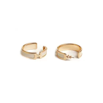 HERMES Calfskin Gold-Plated Earrings Women's White
