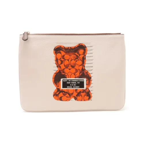 COACH Wristlet Pebbled Leather Clutch Large Size Women's White