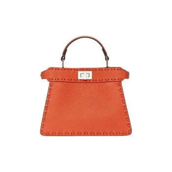 FENDI Peekaboo ISeeU Leather One Shoulder Handbags Small Size Women's Orange