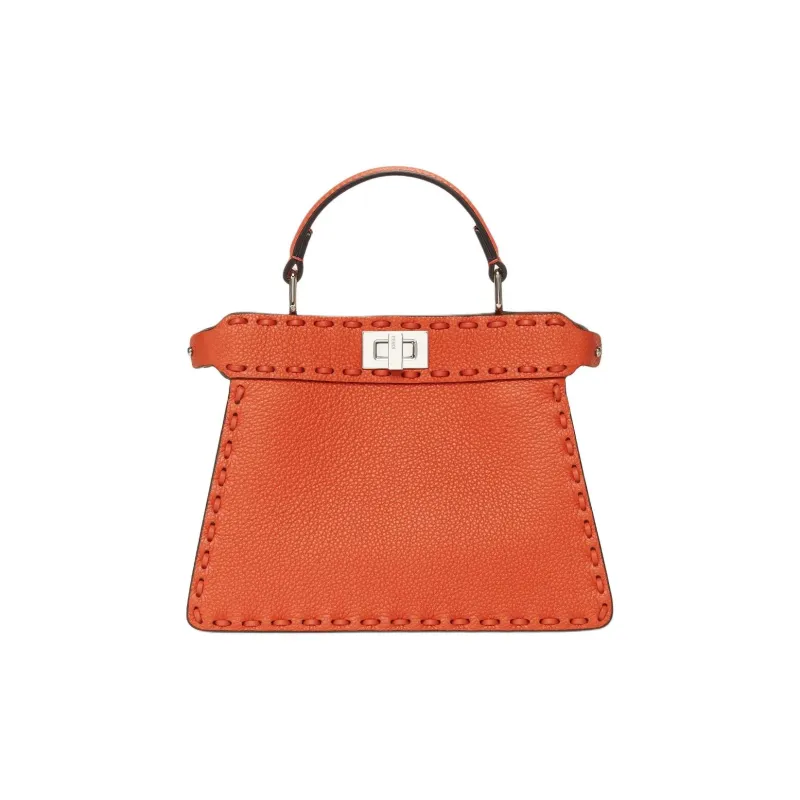 FENDI Peekaboo ISeeU Leather One Shoulder Handbags Small Size Women's Orange-0