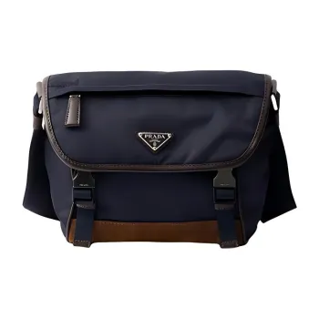 PRADA Recycled Nylon Shoulder Bag Small Size Men's Blue & Coffee