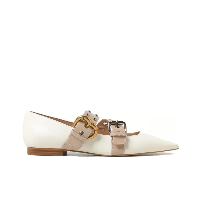 PINKO Buckle-strap Leather Ballerina Shoes-1