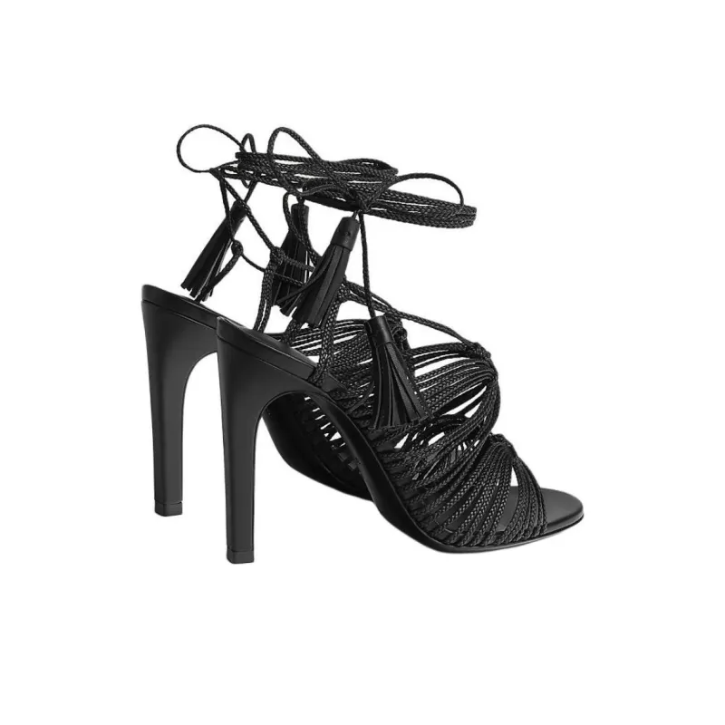 HERMES Karma Strap Sandals 10.5cm Women's Black-2