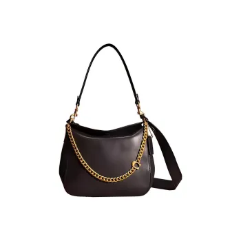 COACH Leather Hobo Bag Portable Crossbody Bag Shoulder Bag Large Size Women's Black