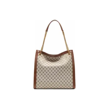 Staccato Fabric With Cow Leather Tote Bag, Shopping Bag, Handbag, Shoulder Bag Tubas Women's Vintage Coffee