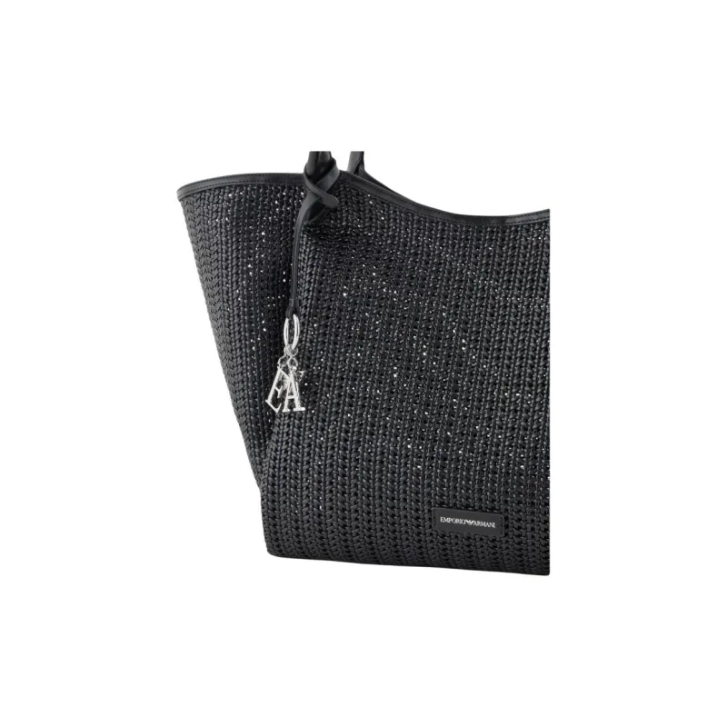 EMPORIO ARMANI Polyester Tote Bag, Shopping Bag, Handbag Extra Large Women's Black-4