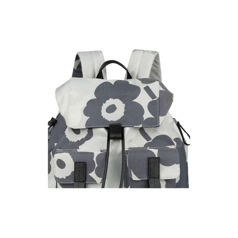 Marimekko Fabric Backpack Large Size Unisex Gray & Dark Blue & Ecru-3