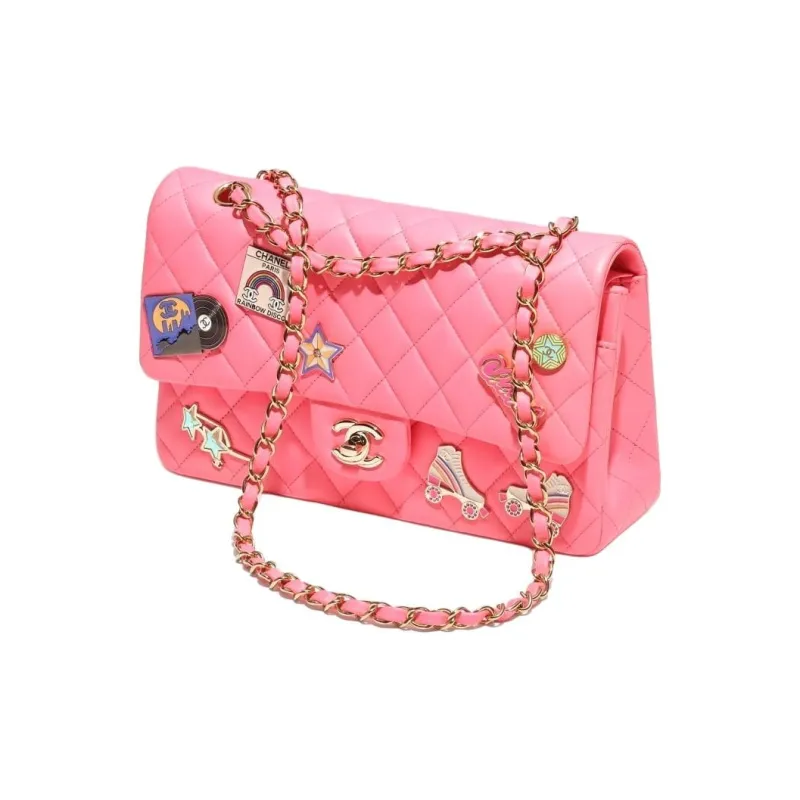 CHANEL Classic Flap CF Lambskin Crossbody Bags Women's Coral Pink-1