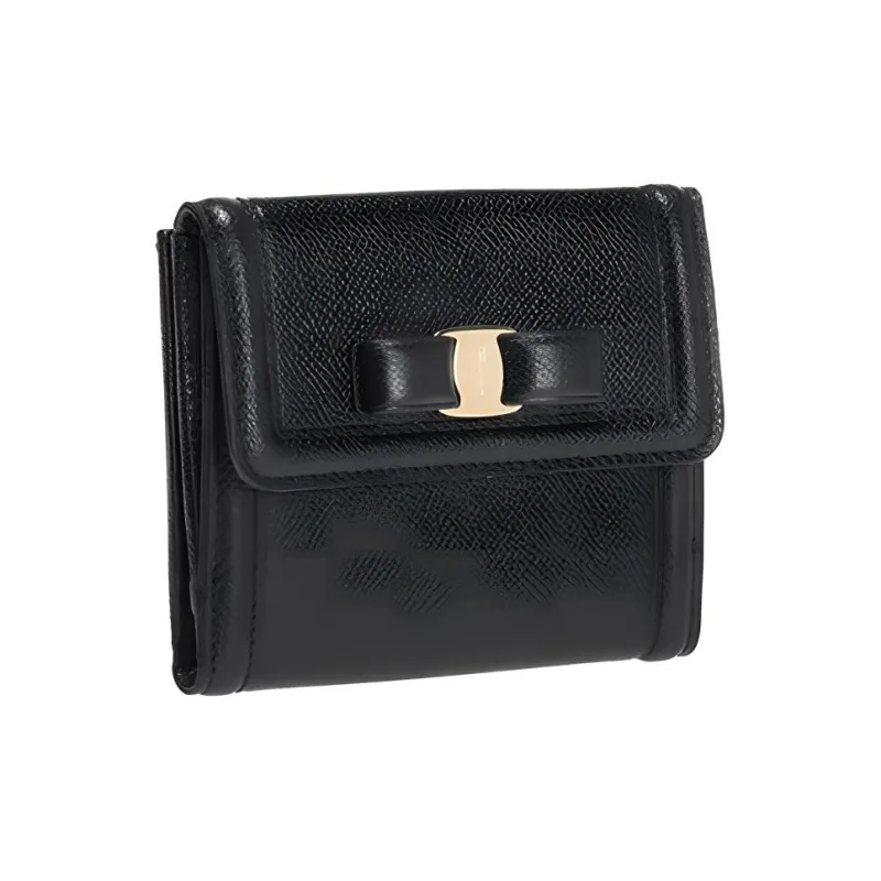 FERRAGAMO Leather Wallet Regular Women's Black-0