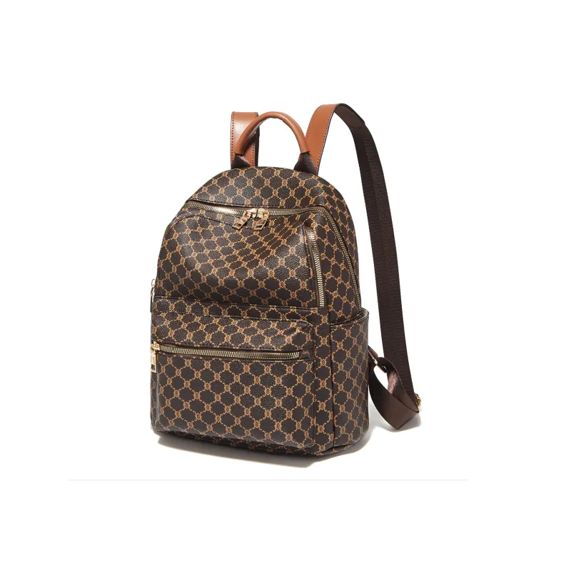 Marino Orlandi Classic Premium Monogram PVC Backpack Regular Unisex Khaki & Coffee-2