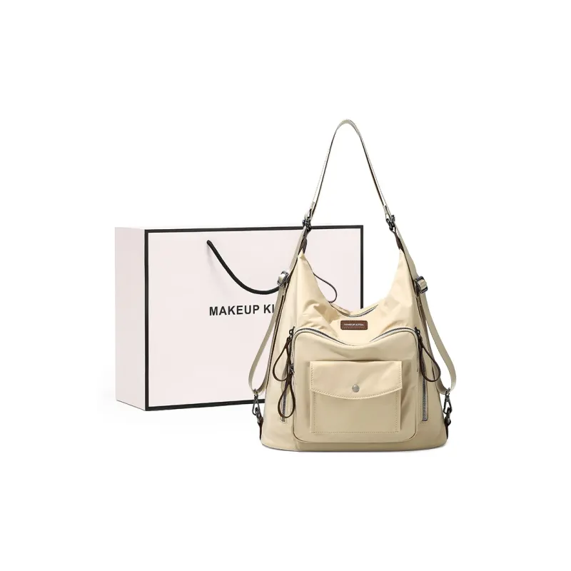 MAKEUP KITTEN Denim Synthetic Leather Shoulder Bag Women's Khaki-0