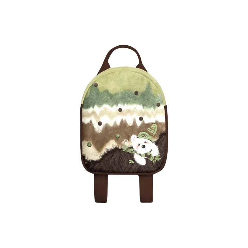 AOSONG Suede Tech Fabric Backpack Small Size Unisex Green/Black/Brown-0