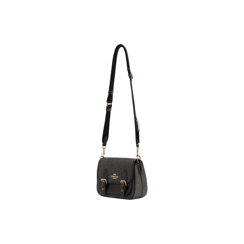 COACH Lucy Fabric With Cow Leather Shoulder Bag, Crossbody Bag Medium Size Women's Black-1