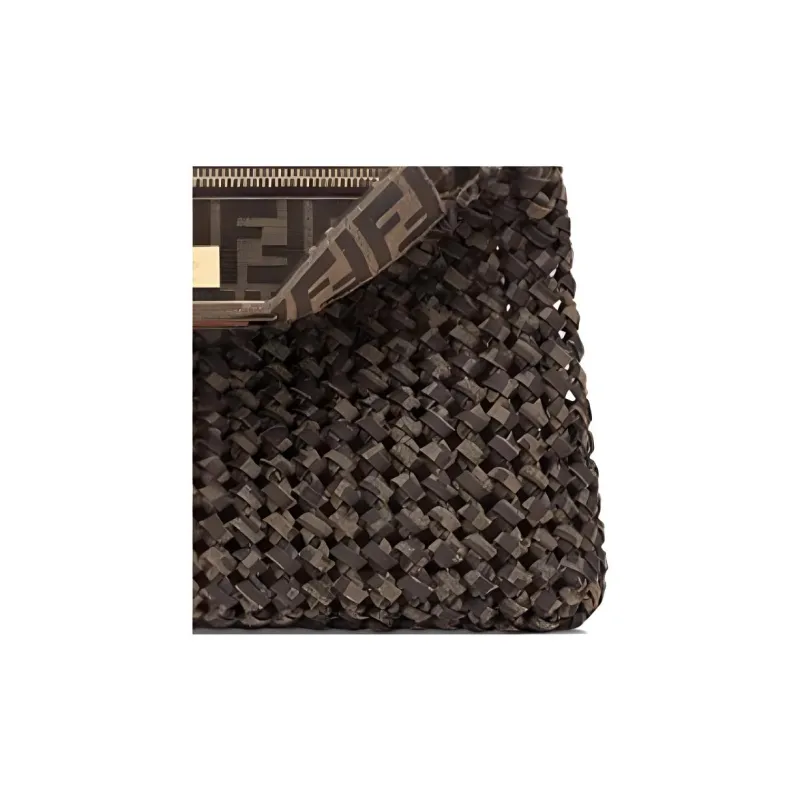 FENDI Peekaboo Polyester Shoulder Bag Crossbody Bag Handbag Women's Brown-4