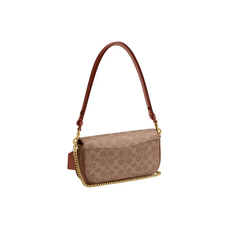 COACH Artificial Leather Shoulder Bag Medium Size Women's Brown Yellow/Caramel-1