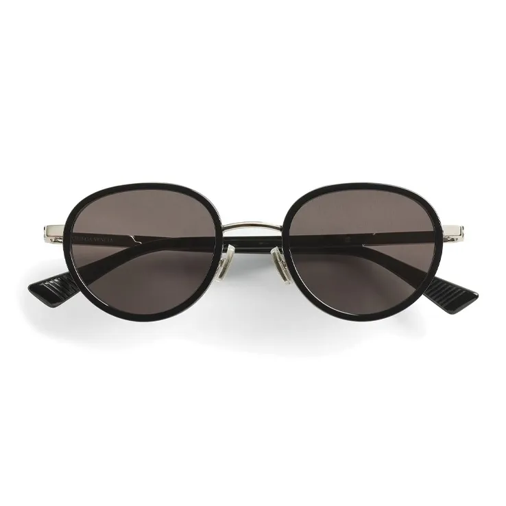 Bottega Veneta Acetate Metal Irregular Shape Sunglasses Men's Black-0