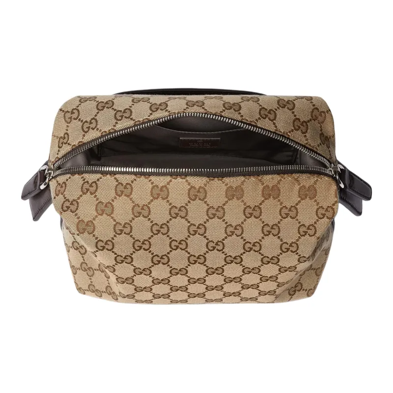 GUCCI Canvas Toiletry Bag Trumpets Men's Beige & Dark Brown-4