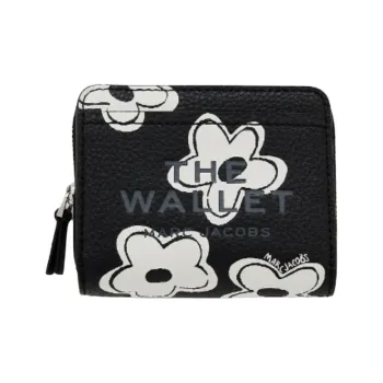 MARC JACOBS Daisies Whole Grain Leather Wallet Mini Women's Black & White