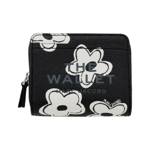 MARC JACOBS Daisies Whole Grain Leather Wallet Mini Women's Black & White