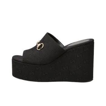 GUCCI Horsebit Slide Slippers 10.4cm Women's Black