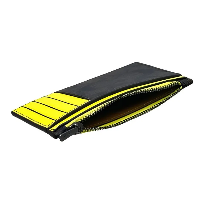 COACH Card Case Canvas With Calfskin Wallets Card Holders Men's Mahogany Bright Yellow-4