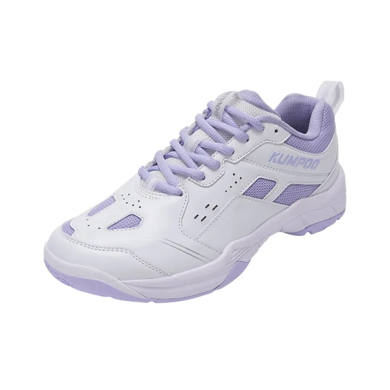 KUMPOO Cushioning Breathable Support Low-Top Badminton Shoes Unisex White Purple-2