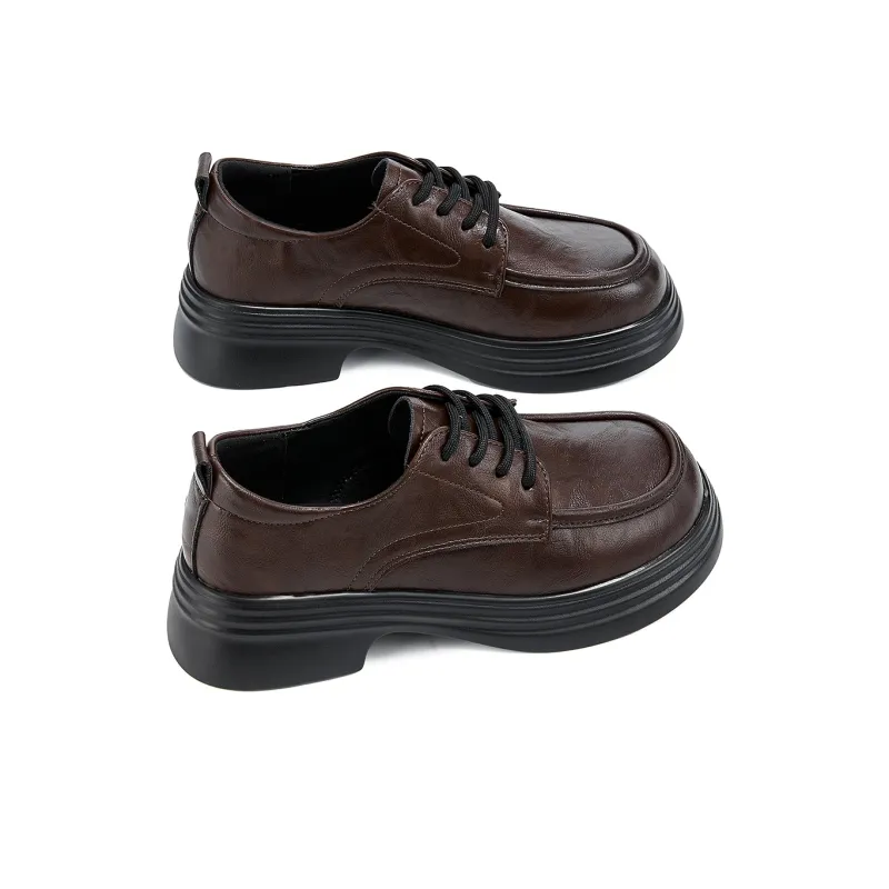 La Chapelle Vintage British Style Small Leather Shoes Casual Single Shoes Women's Brown-3