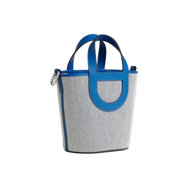 HERMES In The Loop Canvas With Swift Calfskin Vegetable Basket Pig Nose Bucket Bags Handbags Women's Blue & Gray-1