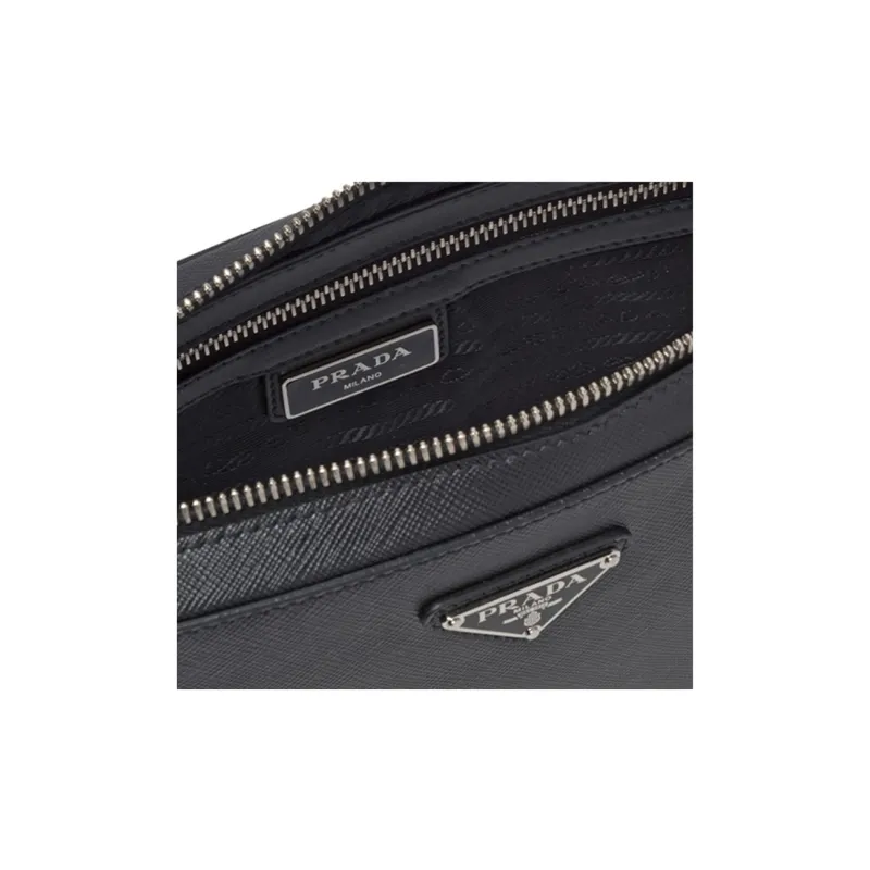 PRADA Saffiano Leather Clutch Men's Black-5