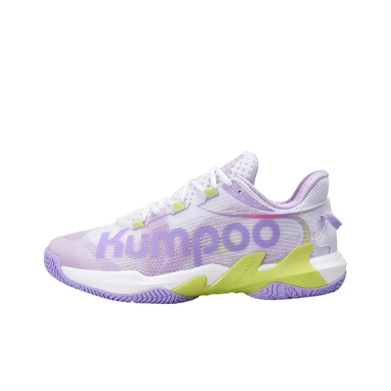 KUMPOO Cushioning Breathable Support Low-Top Badminton Shoes Unisex White Purple-0