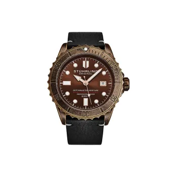 STUHRLING Wrist Watch Automatic Mechanical Movement Leather Watch Bands 44mm Red Watch Dial Men's Watches