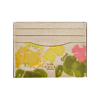 COACH Card Case Glossy Pebbled Cow Leather Coin Purses Card Holders Women's Ivory White