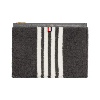 THOM BROWNE· Lambskin Satin Logo Clutch Medium Size Men's Medium Gray